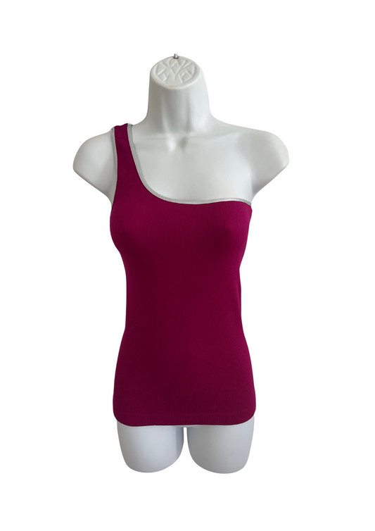 One Shoulder Magenta Top